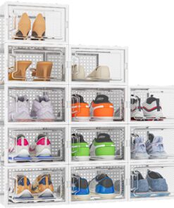 HOMIDEC 12er Pack Schuhboxen für Schuhorganizer, Stapelbar Schuhaufbewahrung bis Größe 45, Weiß