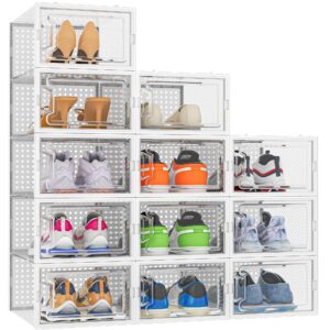 HOMIDEC 12er Pack Schuhboxen für Schuhorganizer, Stapelbar Schuhaufbewahrung bis Größe 45, Weiß