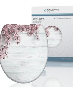 Schütte WC-Sitz FLOWERS & WOOD Weiß mit absenkbarer Automatikfunktion | Schütte Duroplast Klodeckel Weiß mit Absenkauto