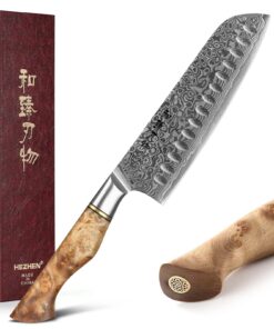 HEZHEN Santoku Messer Asiatisches Küchenmesser Japanischer Stil Figaro Bergahorn Holzgriff