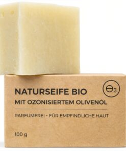 Kernseife mit Ozonisiertem Olivenöl ohne Parfum für Akne Unreinheiten & Fettige Haut - 100g