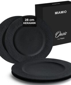 MIAMIO - 4er Set moderne Keramik Speiseteller, Mikrowellen- und Spülmaschinensicher, 28 cm, Oasis Kollektion