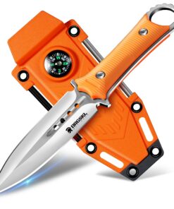 Outdoor Camping Messer für Männer - Feststehende Klinge mit Kydexscheide - Orange | Survival Messer für Männer - Festst