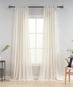 VOILYBIRD Wohnzimmer Vorhänge Schlaufenschal Gardinen 2er Set Natur Leinen HxB 245x140