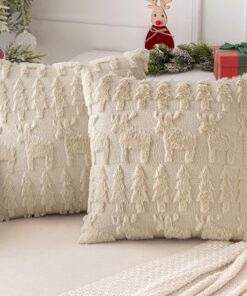 MIULEE Weihnachtskissenbezug für Schlafzimmer und Wohnzimmer Beige 50x50cm Elch-MusterLuxuriöse Wolle und Samt Mischung