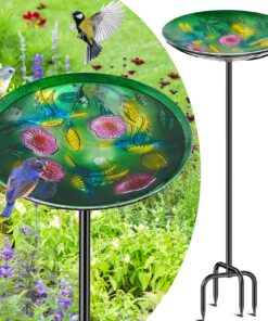 Freistehende Vogeltränke aus Metall für draußen, Garten, Terrasse, Hof (buntes Grün) | Vogeltränke aus Metall für drauß