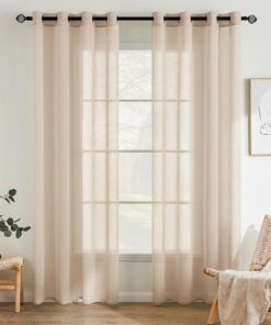 EMEMA 2er Set Sheer Voile Vorhang Beige für Wohnzimmer und Schlafzimmer