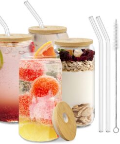 Cocktail Gläser 500ml mit Bambusdeckeln für Whisky und Soda (4 Stück)