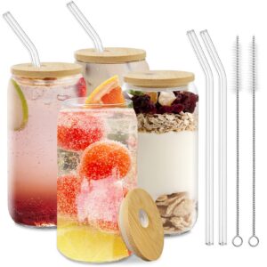 Cocktail Gläser 500ml mit Bambusdeckeln für Whisky und Soda (4 Stück)