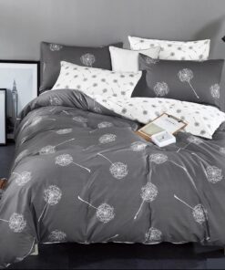 Bettwäsche 100% Baumwolle Soft Touch für Winter bis Sommer Grau Weiß Wendebettwäsche Pusteblume Muster Reißverschluss Se