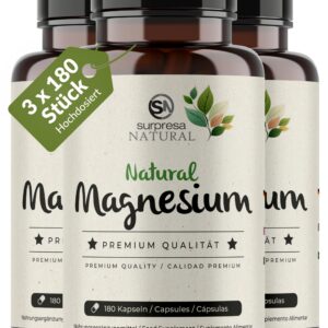 Surpresa Natural Magnesium Kapseln für Veganer I 3x 180 Kapseln I 700mg Magnesium aus Meerwasser pro Kapsel I hochdosier