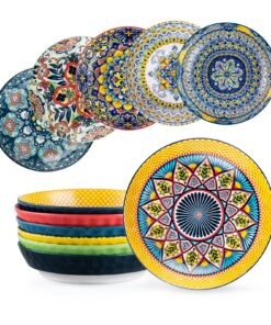 HENXFEN LEAD Salatschüssel Keramik 950ml 6er Pack Bunt Bohemian Style