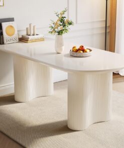 Guyii moderne minimalistischer Wandtisch für Wohnzimmer und Esszimmer, 160 cm×80 cm, weißer rechteckiger Tisch mit abger