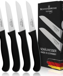 Schwertkrone® Schälmesser 4er Set - Küchenmesser klein scharf und rostfrei - Gemüsemesser Obstmesser (4x 3 gerade) Sch