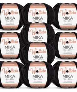 Wollidu Mika Strickgarn - Schwarz OEKO-TEX STANDARD 100 für Häkeln und Stricken | Wollidu Mika - Schwarz Häkelgarn und