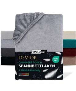 Devior Cashmere Touch Spannbettlaken Grau 90x200-100x200 cm - Flauschig weich & wärmend - Oeko-TEX Zertifiziert