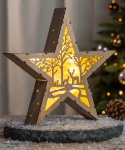 Spetebo LED Holz Weihnachts Stern 30 cm warm weiß Batteriebetrieben - Ideal für Advent und Winterdeko | Spetebo Holz LE