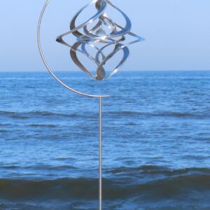 POMMERNTRAUM ® Edelstahlwindspiel MIT STÄNER UND KRISTALL | Windspiel für den Garten | Double-Twister | 40 cm | Gartenku