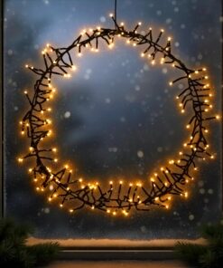 LED Ring schwarz zum Hängen mit Timer - Weihnachtsdekoration - Für Wohnzimmer und Balkon - Glitzernder Metallkranz mit 4