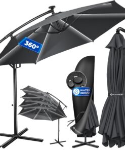 KESSER® Alu Ampelschirm LED Solar Ø350cm Anthrazit Marktschirm UV-Schutz Fernbedienung Kurbelschirm