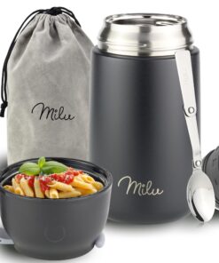 Milu® Thermobehälter für Essen 800ml, Edelstahl Warmhaltebehälter mit Löffel, Speisebehälter für Erwachsene und Kinder,