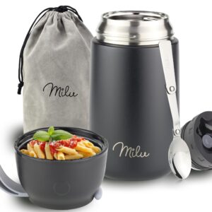Milu® Thermobehälter für Essen 800ml, Edelstahl Warmhaltebehälter mit Löffel, Speisebehälter für Erwachsene und Kinder,