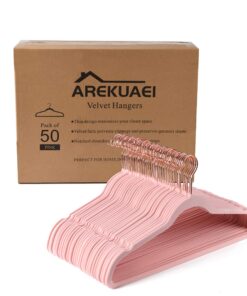 Arekuaei Rosafarbene Samt-Kleiderbügel, strapazierfähig, rutschfest, platzsparend, Kupfer/Roségold, 50 Stück Arekuaei