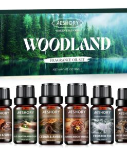 AESHORY Waldland Ätherische Öle Geschenkset für SPA - Sandelholz Vanille, Gefrostete Tanne, Zeder & Amber, Wald-Oud & Ba
