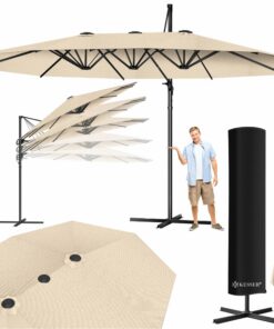 KESSER® Doppelsonnenschirm 4,6m x 2,7m | Ampelschirm Abdeckung & Ständer | Wasserabweisend Aluminium Kurbelschirm Beige