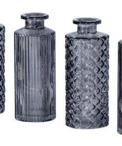 4er Set Glasvasen Schwarz Grau H13cm - Moderne Tischdeko Blumenvasen