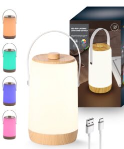 Northpoint LED Akku Laterne für Zuhause und Garten mit Dimmdrehschalter warmweiß RGB Soundsensor Lichteffekte Holzoptik
