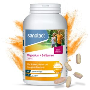 Sanotact Magnesium 500 Plus B-Vitamine 100% Vegan für Muskeln & Nerven | Hochdosierte Tabletten | 180 Tabletten
