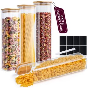 Happy Lemuro Premium Vorratsgläser mit Deckel - Luftdicht für Nudel Aufbewahrung - ECKIG GLAS - 4x 1,4L Müsli, Spaghetti