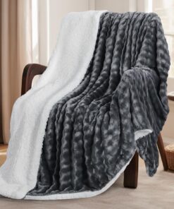 RUIKASI Flauschige Kuscheldecke Grau - 150x200 Sherpa Warme Sofadecke, Weiche Winterdecke für Sofa undbett, Dicke Plüsch