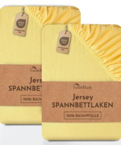 NatureMark 2er Pack Jersey-Spannbettlaken – 100% Baumwolle, ÖKO-TEX Standard 100 – 200 x 220 cm (+40 cm Steg), Gelb