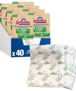 Spontex Bambus Spül- und Haushaltstücher, extrem saugstark, ideal zur feuchten und trockenen Reinigung, 40 Stück (8 x 5e