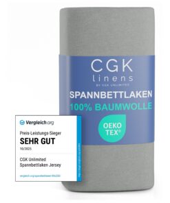 Spannbettlaken Jersey 180x200 cm - 100% Baumwolle weich & atmungsaktiv wärmend - Oeko-Tex zertifiziert - Hellgrau Spannb