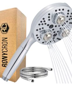 RonyCron Hochdruck Duschkopf 130 mm - Wassersparend & Massagetabletten - Regendusche & Kopf/lendenkreisstrahlung - Chrom