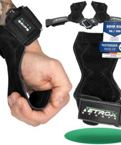 NetroxSports Elite Grips Fast für Krafttraining - echtes Leder - Fitness Lifting Straps für Kreuzheben - Grip Zughilfe,