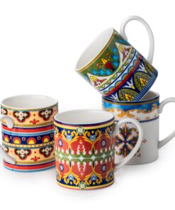 UNICASA Porzellan Kaffeetasse Set 4er 360ml - Bunte Farben für Kaffee Cappuccino Latte