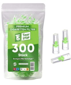 Premium Zigarettenfilter Aufsatz, 300 Mikrofilter, Wiederverwendbar für Fertig- und Selbstgedrehte Zigaretten, 8mm Durch