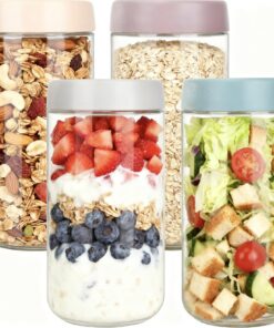 4 Stück Overnight Oats Gläser, 680ml Luftdichte Meal Prep Gläser für Salat, Müsli, Joghurt, Marmelade mit Schraubdeckel