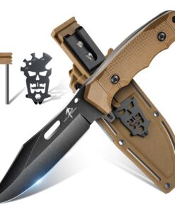 Purple Dragon Khaki Outdoor Messer mit Kydex Scheide, Full Tang Outdoor Messer Feststehend aus einem Stück D2 Stahl, Ges