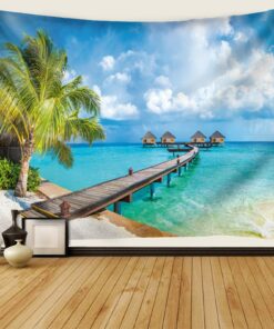 Daesar Wandbehang Decke Natur Meerpalmen Outdoor Wasserdicht 150x150CM Ferienhäuser Tapestry Wall Hanging