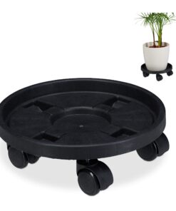 Relaxdays Pflanzenroller rund, 2er Set, Ø 30 cm - Heller Blumentopfuntersetzer mit Rollen, industrielle Design, ideal fü