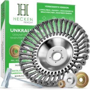 HECKENPRACHT© Profi Unkrautbürste für Freischneider | Verbessertes Konzept 2025 - 25,4mm Bohrung - Drahtbürste Freischne