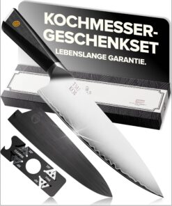 Tsuko Kochmesser - professionelles Japanisch Scharfes Gyuto für Profis & Einsteiger, vierstufiger Schärfer & Holzscheide