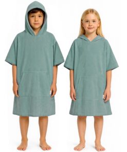 CalmyBEACH Badeponcho Kinder 6-9 Jahre Strand Surf Poncho Leicht Frottee Baumwolle OEKO-TEX