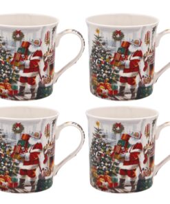 The Leonardo Collection Weihnachtsmann-Tassen-Set für Heißgetränke, langlebige bedruckte Porzellantassen für jeden Anla