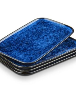 Vancasso STERN Teller Set 4 Personen - Spülmaschinen- und Mikrowellenfest - Steingut Geschirr - Essensservice - Blau-Grü